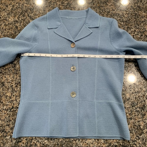 Theory Large Button Peplum Cardigan Sweater Jacket Blue - Picture 4 of 7